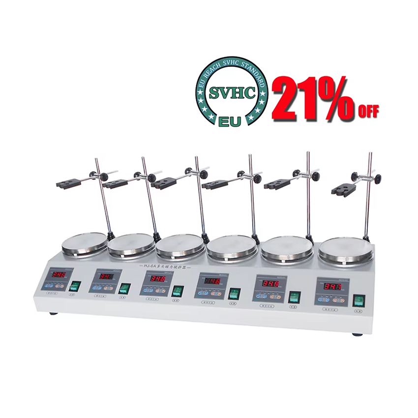 Lab Magnetic Stirrer Hot Plate - 220V 6-Kopf-Magnetrührer mit Heizfunktion, Multifunktions-Laborheizmischer mit