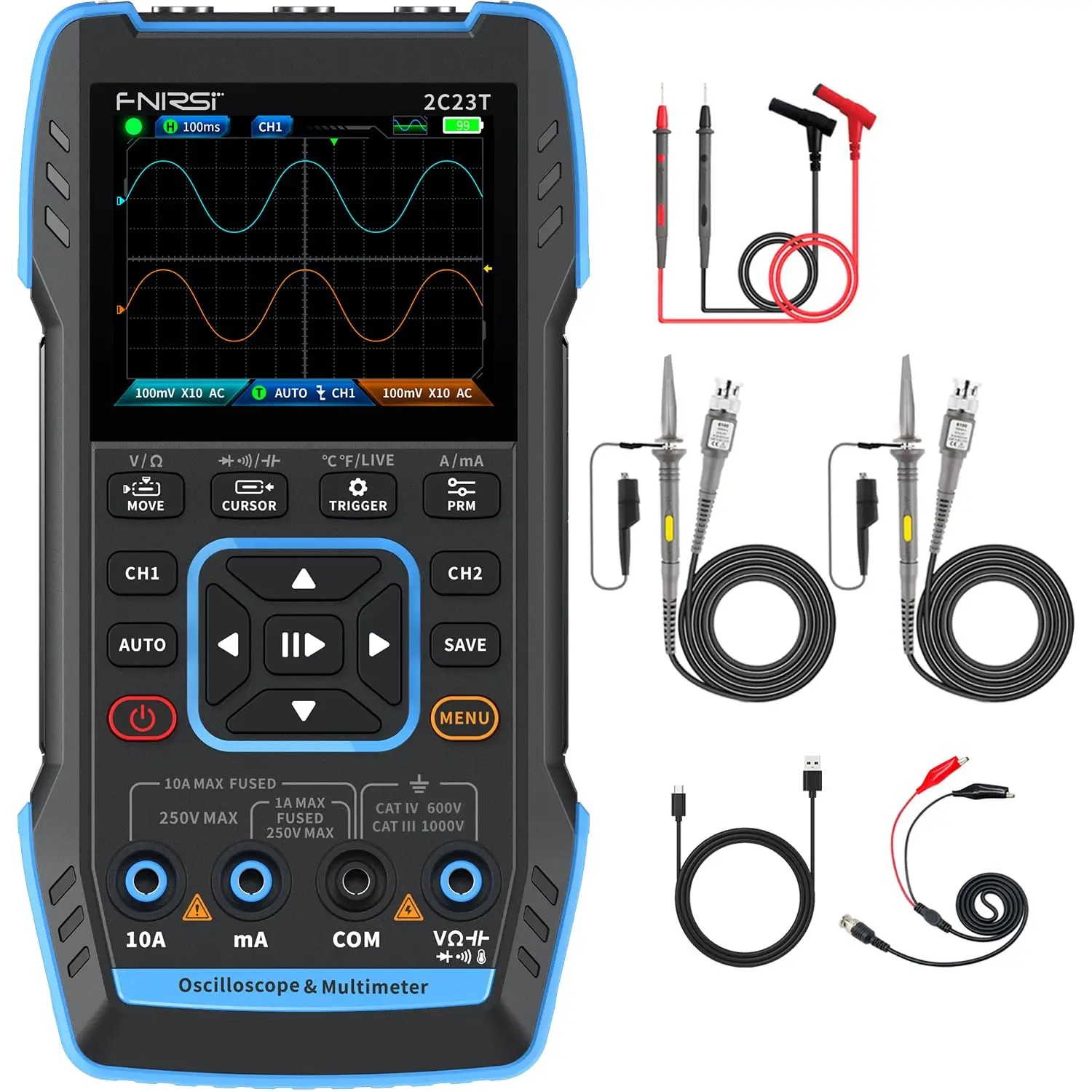 Fnirsi Digital Oscilloscope Handheld - 2C23T 3-in-1 Handoszilloskop Multimeter Signalgenerator 10MHz