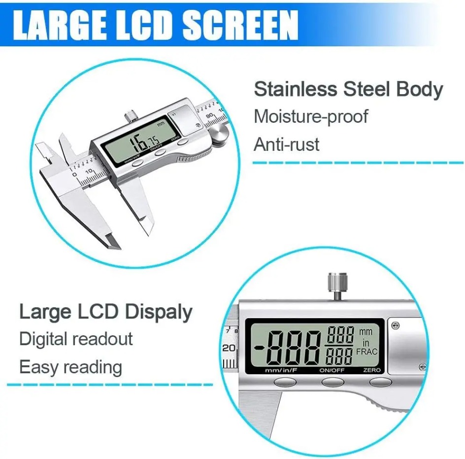Digital Caliper 150Mm Stainless Steel - Elektronischer Digitaler Messschieber 6 Zoll Präzisionswerkzeug,